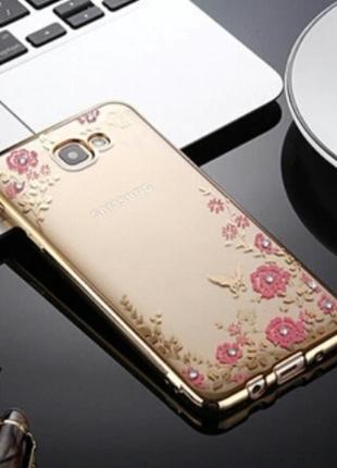 Силіконовий чехол для samsung galaxy a3 a320 2017 квіти силікон на самсунг гелекси з камінчиками