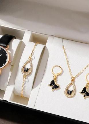 Набір комплект прикрас годинник кулон ланцюжок сережки набор комплект украшений часы кулон цепочка серьги браслет2 фото