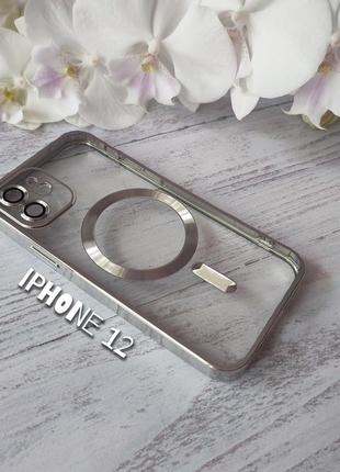 Чохол із підтримкою magsafe для iphone 12 прозорий силікон на айфон 12 із захисним склом на камеру
