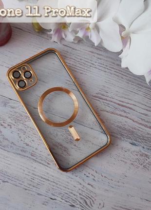 Чохол із підтримкою magsafe для iphone 11 promax прозорий силікон на айфон 11 про із захисним склом на камеру