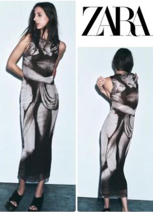 Эксклюзивное богемное платье zara с цифрами длинное платье без рукавов с круглым вырезом из тюля1 фото