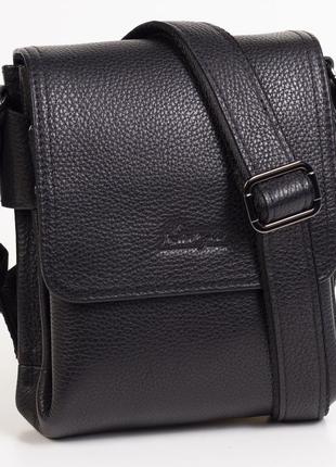 Мужская маленькая кожаная сумка karya 0576-45 с плечевым ремнем черная