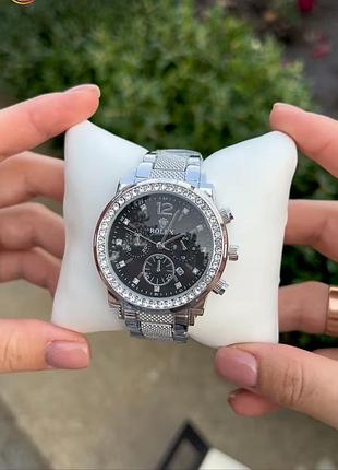 Стильний жіночий срібний годинник на руку.ролекс