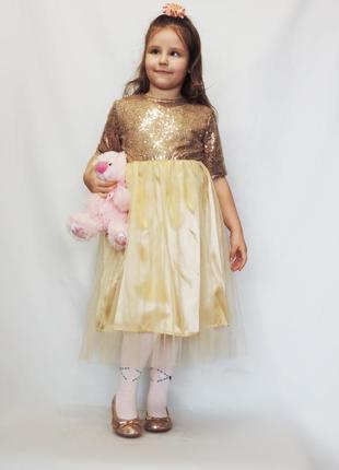 Детское платье золото паетка арт0121 фото