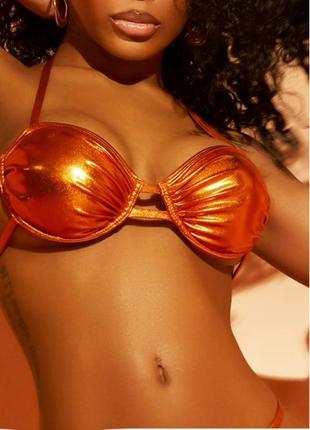 Верх купальника лиф бюст купальный оранжевый золотой блестящий латекс с plt1 фото