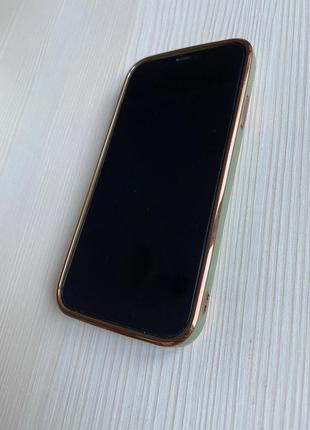 Силіконовий глянсовий чохол ромбики оливковий із золотим iphone 113 фото