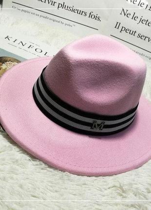 Шляпа женская фетровая федора с лентой в стиле maison michel и устойчивыми полями розовая1 фото