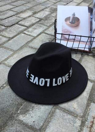 Женская фетровая шляпа федора с устойчивыми полями и лентой love черная2 фото