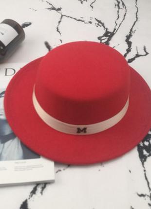 Женская фетровая шляпа канотье в стиле maison michel красная1 фото