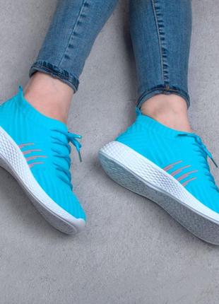 Стильные голубые кроссовки из текстиля сетка летние дышащие модные кроссы кеды2 фото