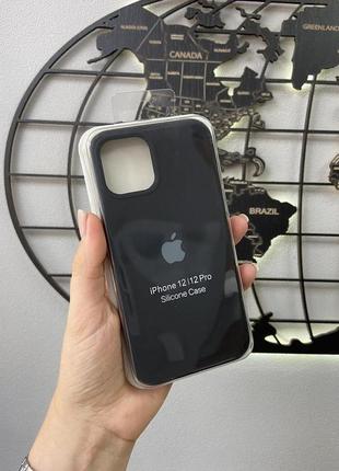 Чехол silicone case с микрофиброй для iphone 12 pro, качественный чехол для айфон 12 pro (цвет черный)