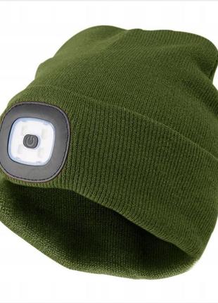 Шапка з перезаряджуваним led ліхтарем portwest b029 usb хакі