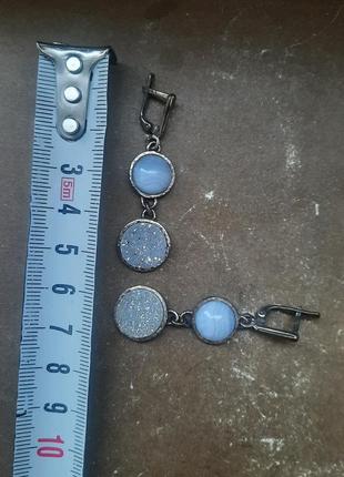 Дизайнерские серебряные серьги 925 с ангелитом и друзами агата3 фото