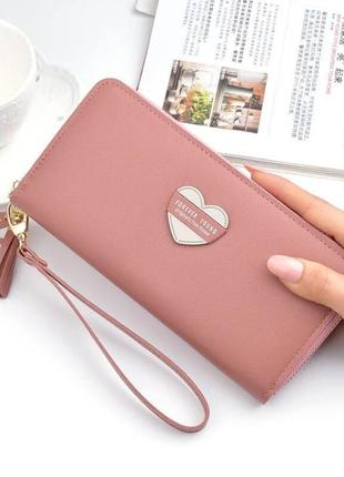 Женский кошелек-портмоне эко кожа розовый на молнии1 фото
