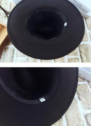 Шляпа фетровая федора с устойчивыми полями и декором черная3 фото