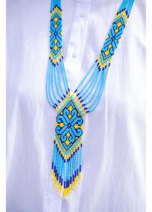 Гердан довгий "блакитний" з бісеру, намисто широке ручної роботи, handmade етнічні аксесуари жіночі4 фото