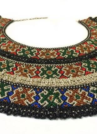 Ожерелье-силянка из бисера "гуцульская синяя" широкая ручной работы, handmade этнические аксессуары женские.7 фото