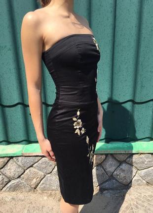 Сукня бандо міді приталена чорна котонова3 фото