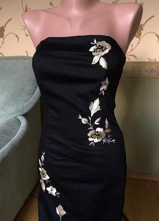 Сукня бандо міді приталена чорна котонова5 фото