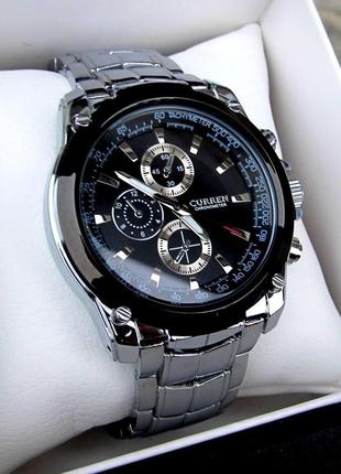 Чоловічий срібний наручний годинник curren / куррен преміум.