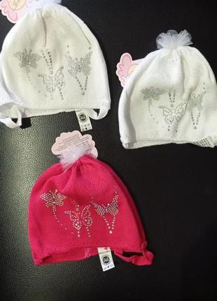 Шапка дитяча в'язка із зав'язками для дівчаток і хлопчиків 36-38 р. р. україна 0741