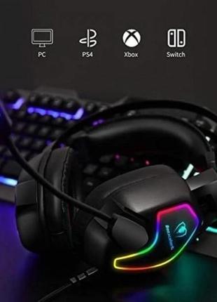 Ігрові навушники накладні з мікрофоном та підсвічуванням beexcellent pro gaming headset gm-12, стерео, чорні2 фото
