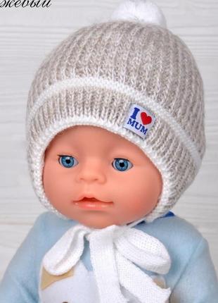 Зимова дитяча шапка для хлопчика / дівчинки 0-2 міс.7 фото
