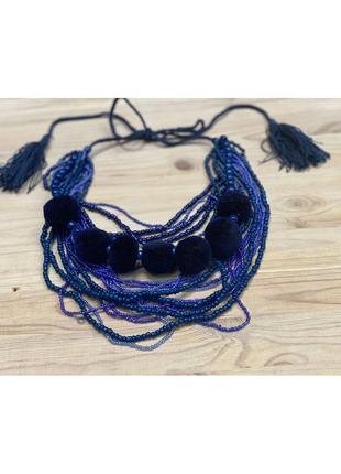 Намисто з кутасами та бісером "синє" дизайнерське ручної роботи, handmade етнічні аксесуари жіночі5 фото