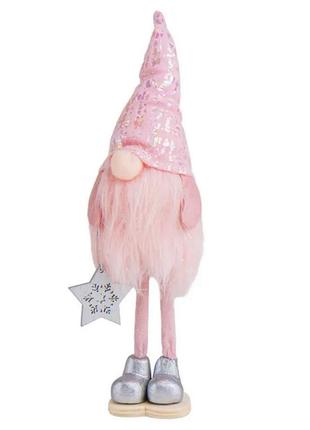 Фигурка "стильный гном", розовая 25 см, скандинавский новогодний гном под елку, мягкая новогодняя игрушка