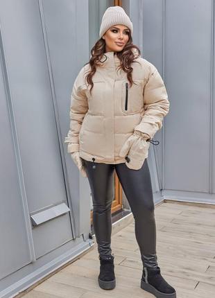 Жіноча стильна зимова куртка + рукавиці рукавички зима пуховик зимовий біла чорна оливка барбі пудра наложка післяплата батал6 фото