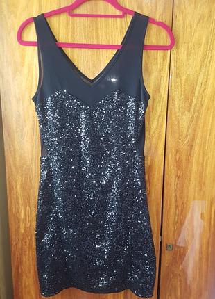 Блестящие вечернее платье, в пайетках черное с сеткой