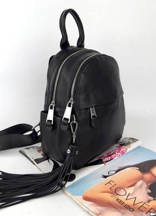 Женский кожаный городской рюкзак на два отделения черный7 фото