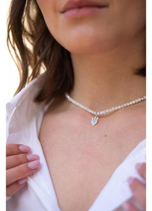 Намисто з перламутру з гербом україни "тризуб" ручної роботи, handmade етнічні аксесуари жіночі прикраси3 фото