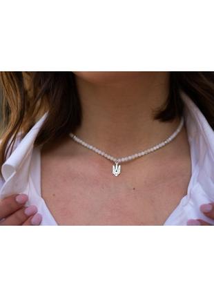 Намисто з перламутру з гербом україни "тризуб" ручної роботи, handmade етнічні аксесуари жіночі прикраси5 фото