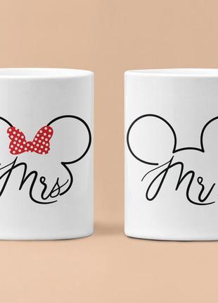 Парные чашки кружки микки и миссис маус для влюблённых белые 330 мл1 фото