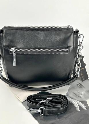 Женская кожаная сумка через плечо polina & eiterou черная7 фото