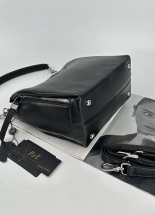 Женская кожаная сумка через плечо polina & eiterou черная8 фото