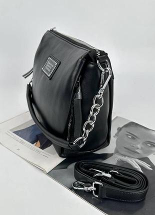 Жіноча шкіряна сумка через плече polina & eiterou чорна6 фото
