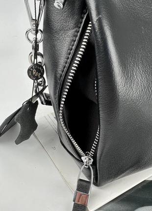 Женская кожаная сумка через плечо polina & eiterou черная9 фото