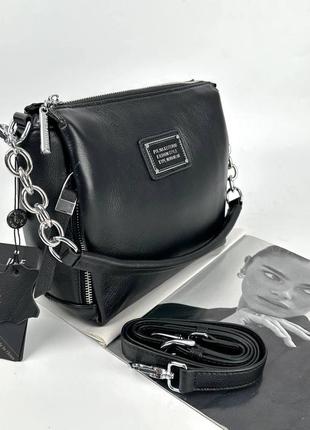 Жіноча шкіряна сумка через плече polina & eiterou чорна5 фото
