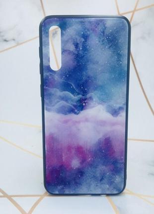 Силиконовый чехол glass case со стеклянной задней панелью для samsung galaxy а50 (2019) а505 мрамор синий