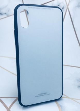 Силіконовий чохол glass case зі скляною задньою панеллю для iphone x / xs білий1 фото