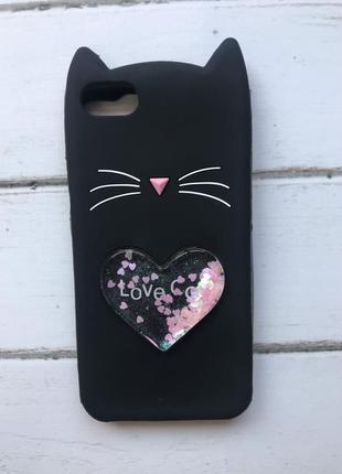 Чехол силиконовый 3d liquid cat для iphone 7 7s 8 8s чёрный