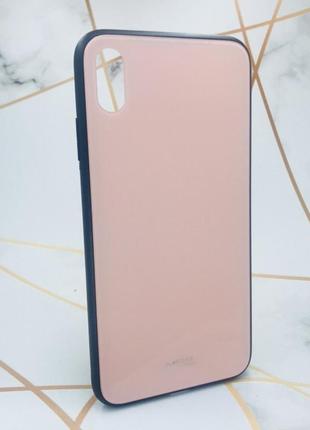 Силіконовий чохол glass case зі скляною задньою панеллю для iphone xs max рожевий2 фото