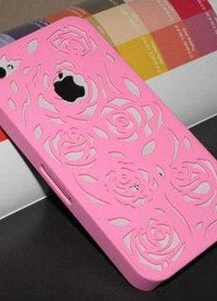 Чехол для iphone 4/4s цветы. розовый