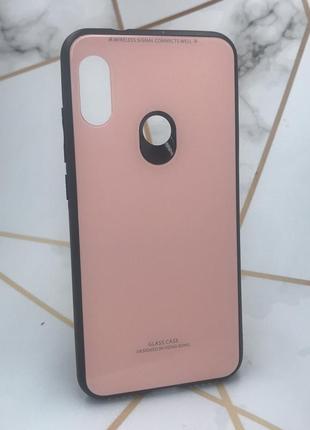 Силіконовий чохол glass case зі скляною задньою панеллю для xiaomi redmi 6 pro / a2 lite рожевий