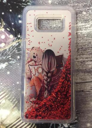Силіконовий чохол з переливаються блиском для samsung galaxy s8 дівчина з ведмедиком
