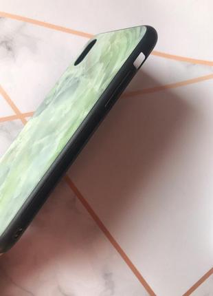 Силіконовий чохол glass case зі скляною задньою панеллю для iphone x / xs зелений мармур3 фото