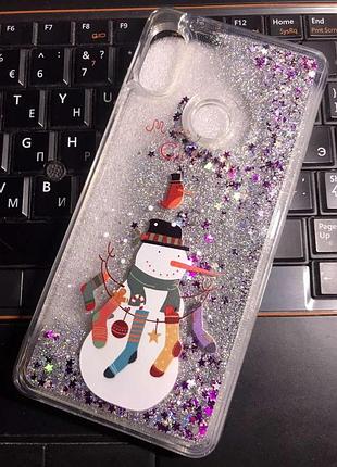 Чохол силіконовий з переливаються блиском для xiaomi redmi note 5 сніговик
