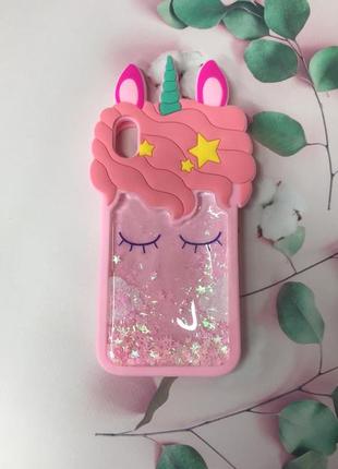 Силіконовий чохол 3d з переливаються блиском для iphone xr рожевий єдиноріг